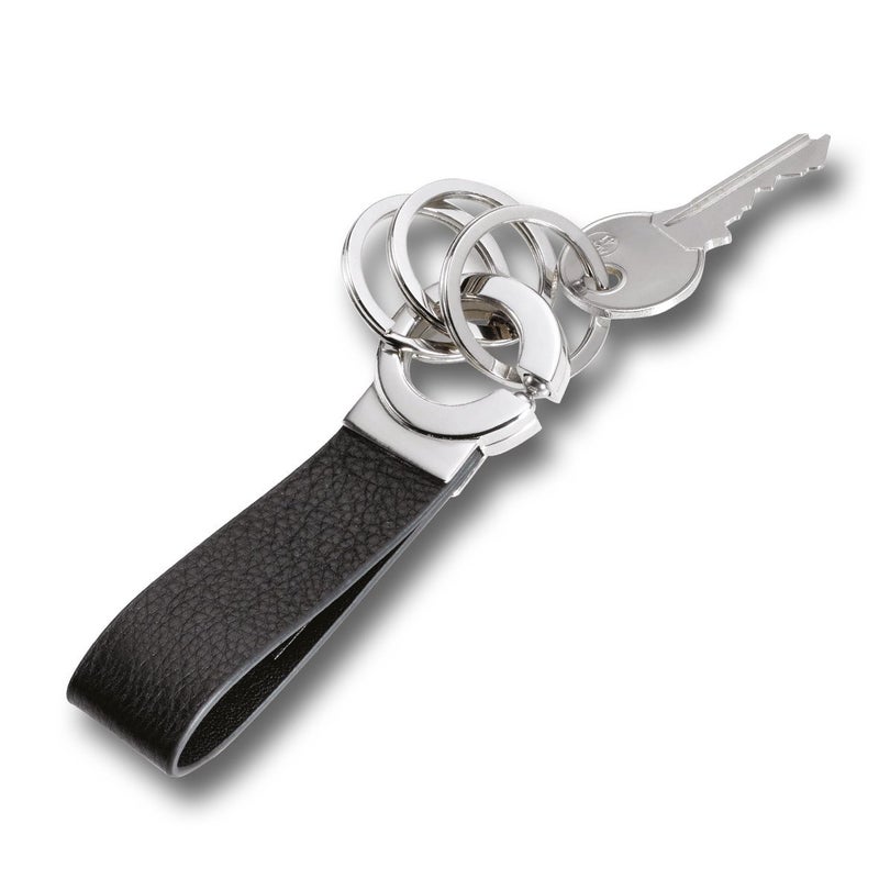 TROIKA Key-Click â€“ KR8-02/LE â€“ Keyring with Practical"Click-Lock" â€“ 3 Metal Rings â€“ Leather/Imitation Leather/Metalâ€“ Shiny â€“ Chrome Plated â€“ Silver, Black â€“ TROIKA-Original - Image 2